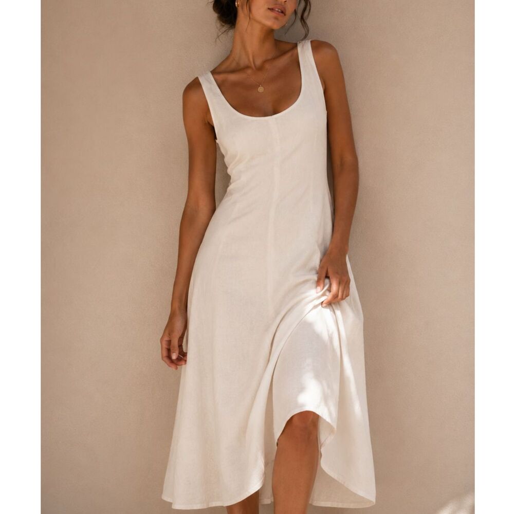 Vince Linen Blend Sleeveless Midi Dress White NWT Minimalist Quiet Luxury Small
